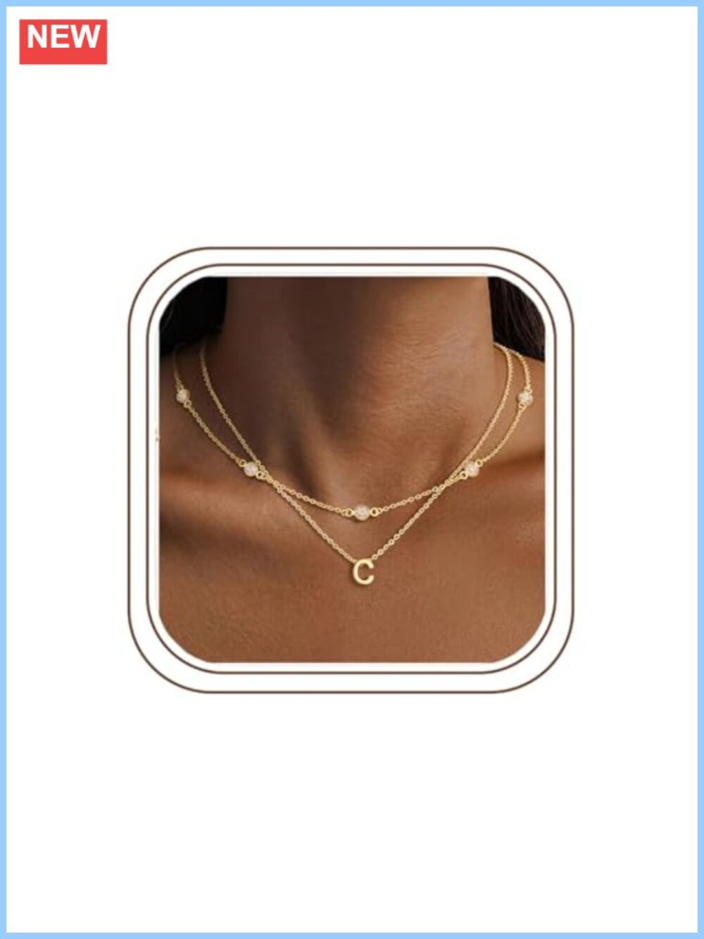 Layered Initial Choker Necklace 14k Gold Plated Cubic Zirconia